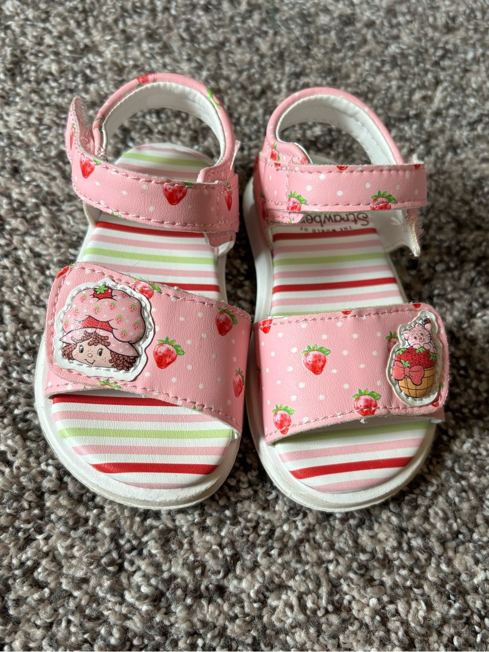 Pink Strawberry Print Kids Sandals with Hook-and-Loop Straps
